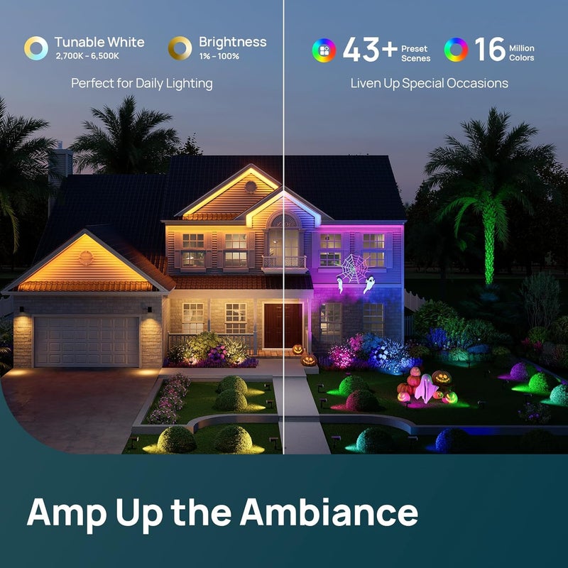 Linkind Smart Solar Spot Lights Outdoor SL5C, Solar Lights Outdoor Spotlight Cool/Warm White/Color Changing, APP/Voice Control IP67 Landscape Lighting for Yard, Garden, Pathway(4 Pack) - Image 5